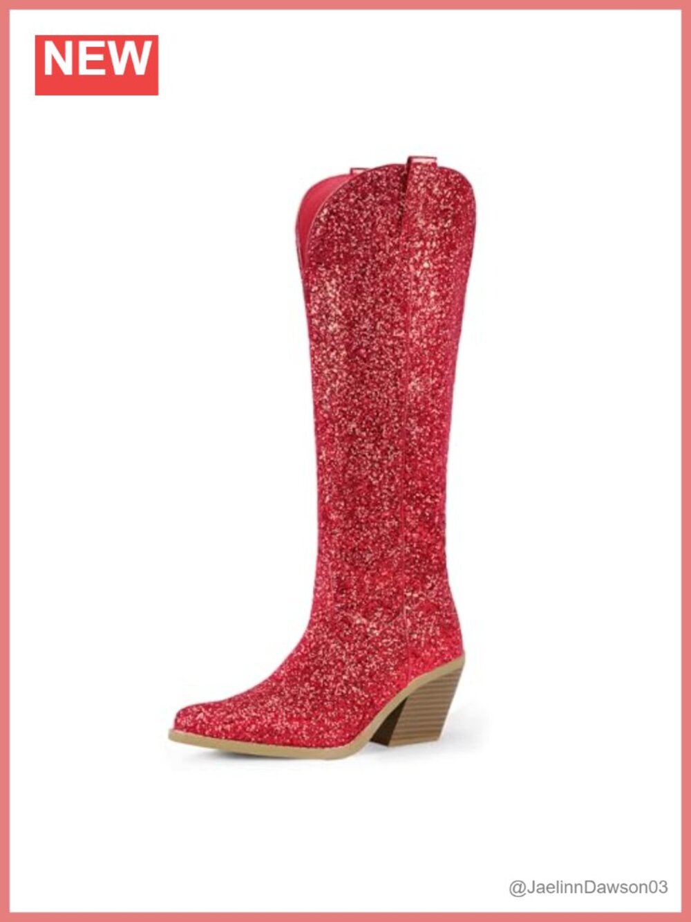 Sparkly Sequin Cowboy Boots Knee High Block Heel Side Zip Women